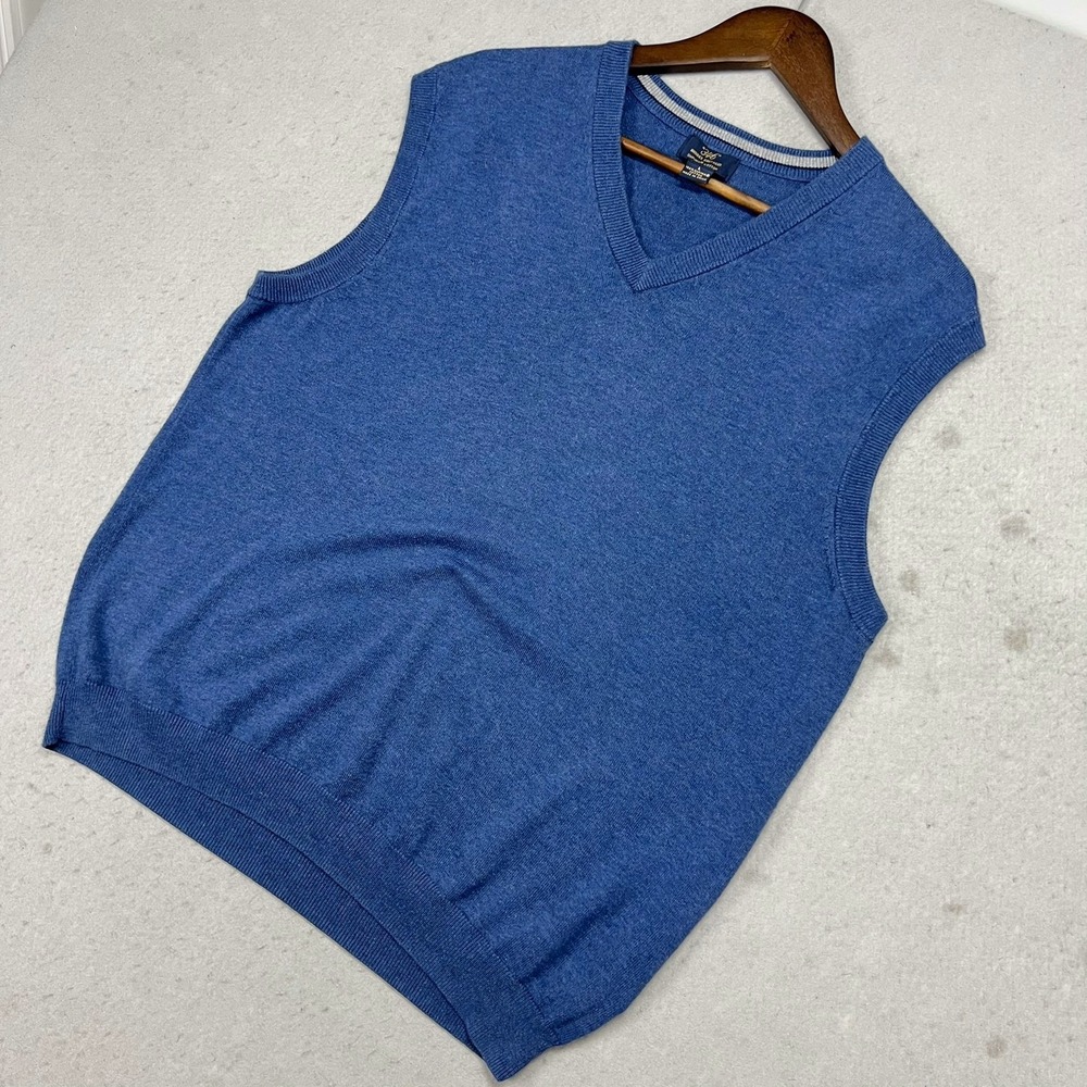 Brooks Brothers 346 Supima Cotton V‎ Neck Sweater Vest Mens Blue Size L